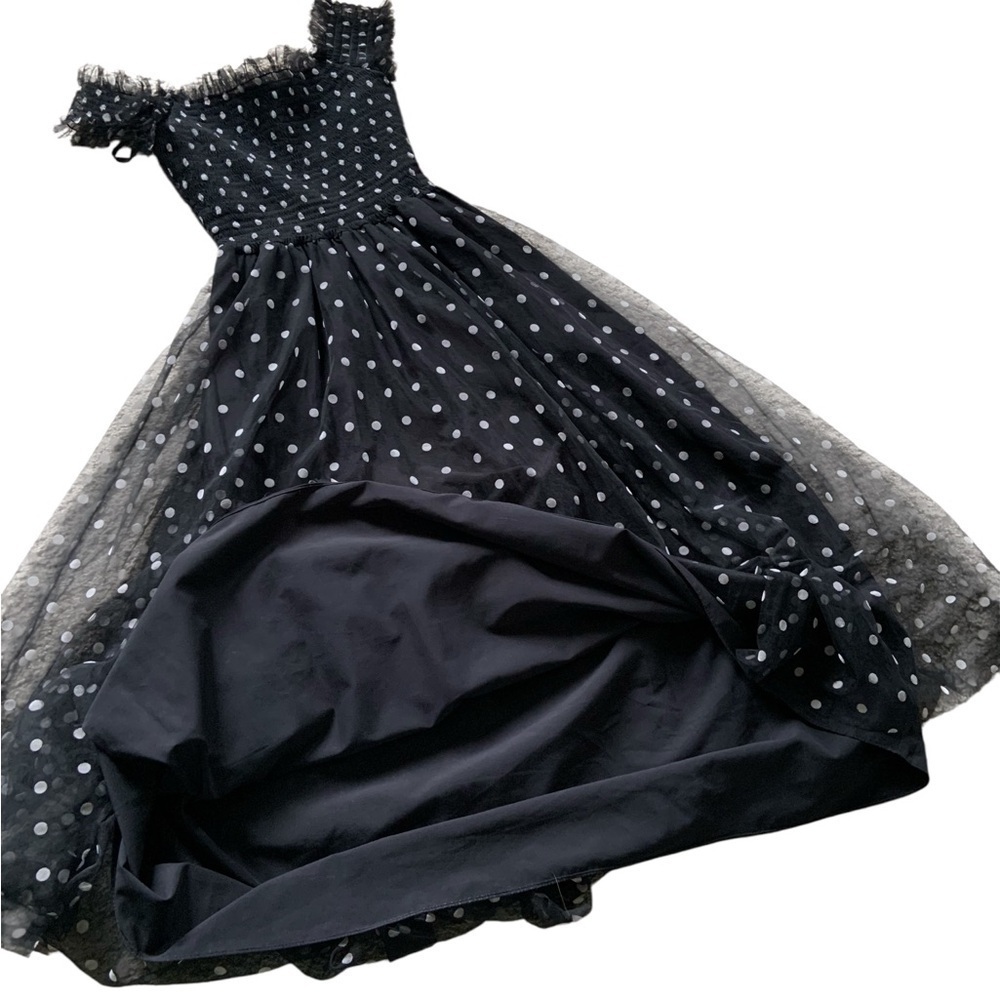 Elise - Elegant Black Polka Dot Off-Shoulder Dress - Small - Picture 6 of 14